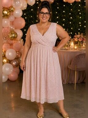 Penningtons Blush Pink Midi Dress with Gold Speckle